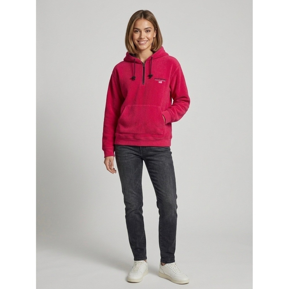 Vintage Polo Sport Ralph Lauren Fleece Hoodie Red Quarter Zip Size Small